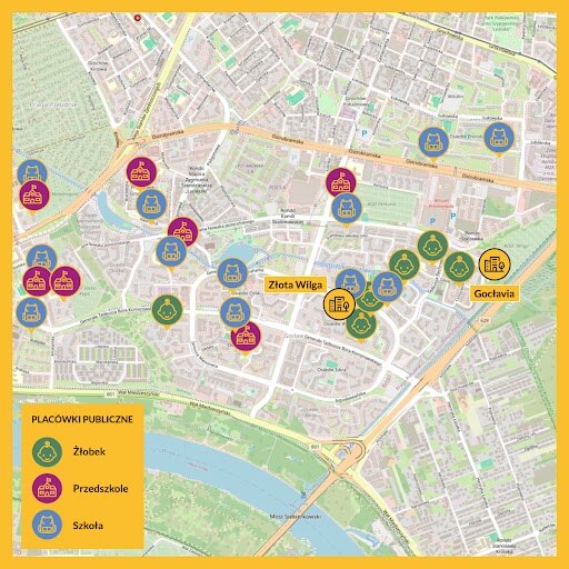mapa placówek edukacyjnych gocław
